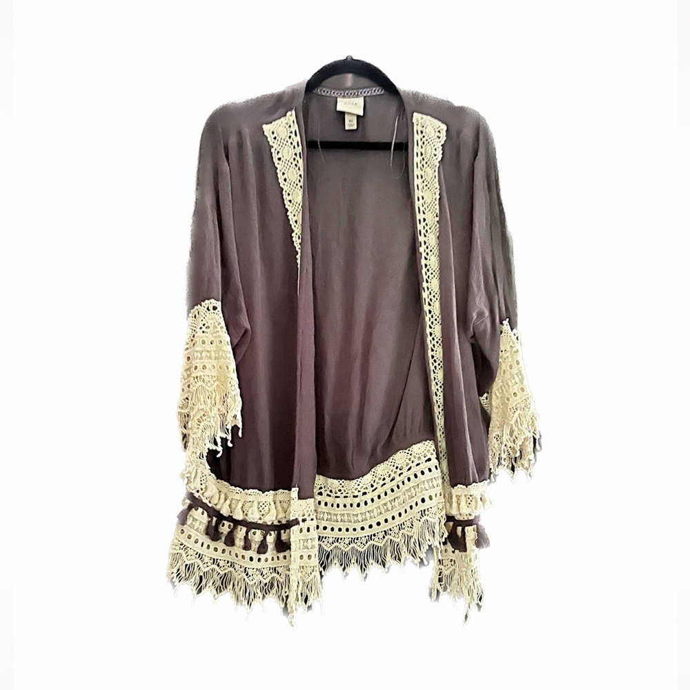 KIMONO 🌟 Dark Gray | Crochet Trim 🌟MUST BUNDLE🌟 - Picture 1 of 5